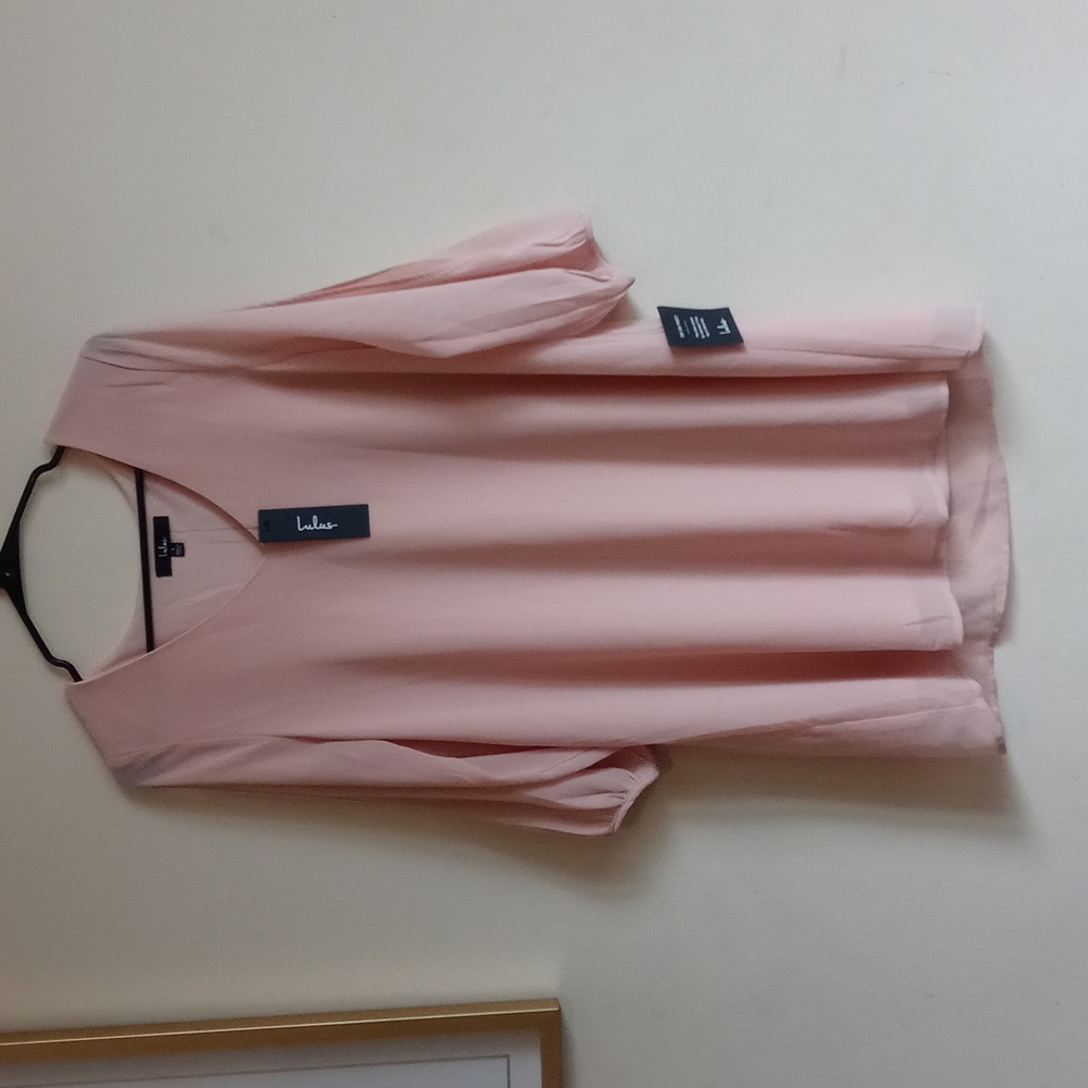 NWT Lulus Shifting Dears Blush Pink Chiffon Dress with Slit Sleeves. Size Small